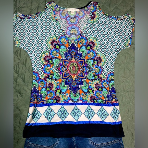 BOSTON PROPER Center-Burst Cold-Shoulder Top, sz XXS (Fits like a Small), NWOT - Picture 3 of 7